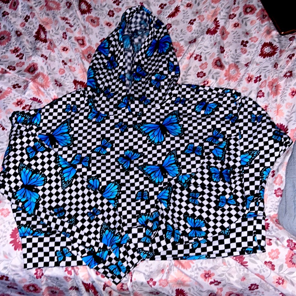 Checker print with blue butterfly’s crop tops
